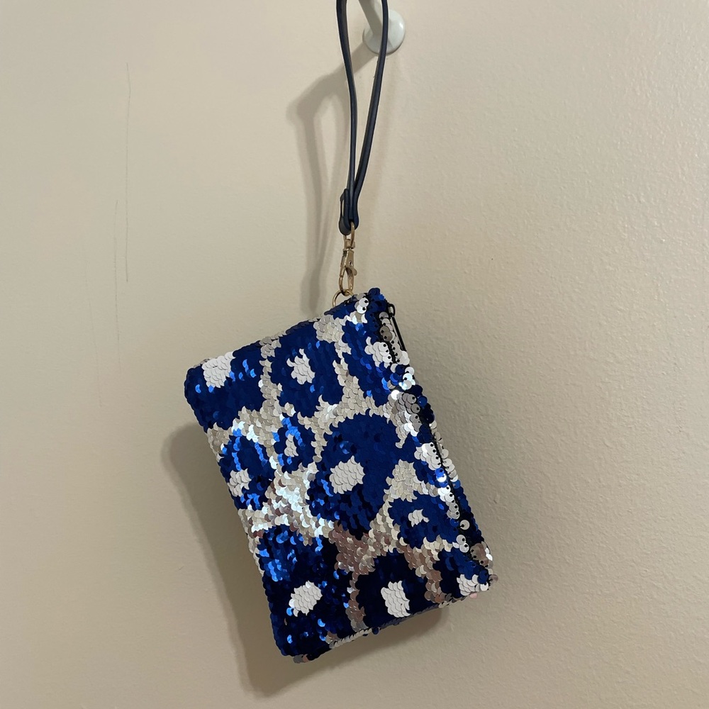 Blue and Silver Sequin Zip Closure Wristlet LAST ONE! NEW